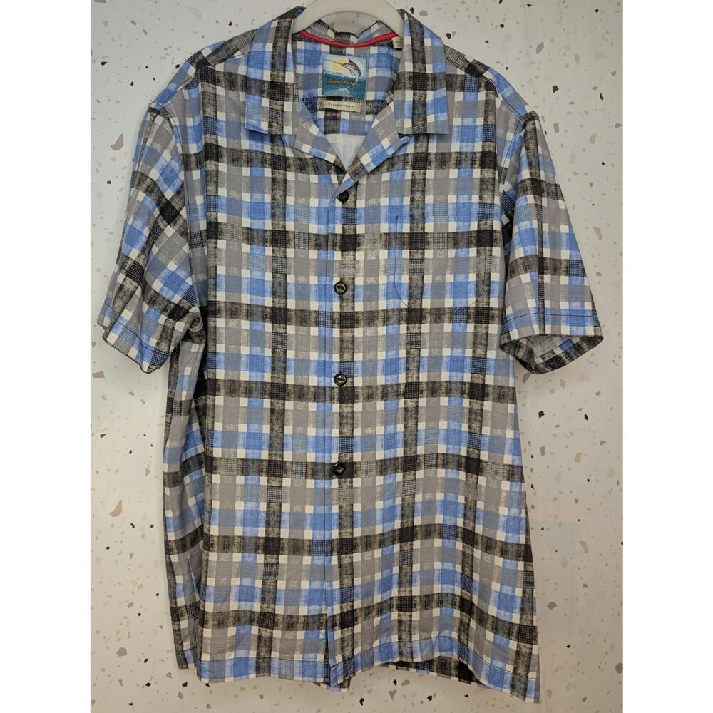 EUC Tommy Bahama Men's LRG Plaid Hawaiian Island Modern Fit Silk Shirt